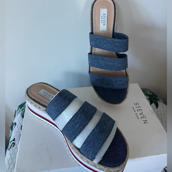 New nib Steven Steve Madden wedge slides denim sz 8m - Picture 2 of 6